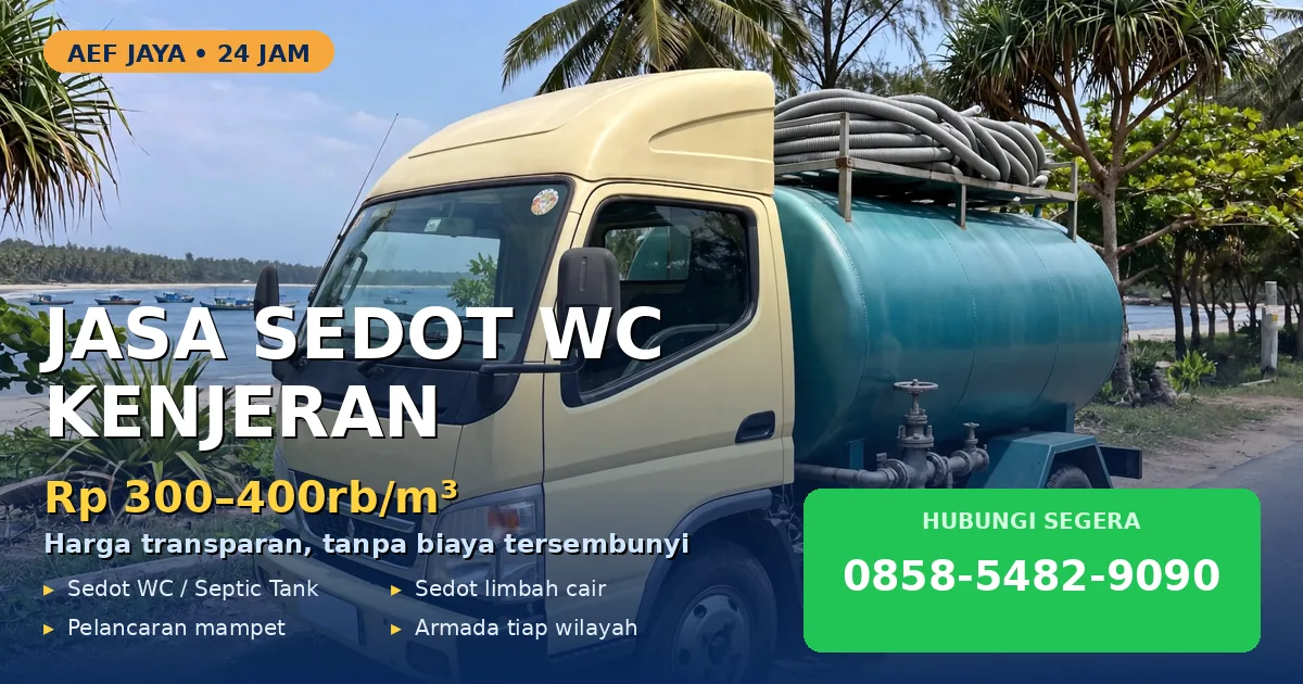 Truk tangki AEF Jaya di kawasan pesisir Kenjeran Surabaya Utara, kabin krem dan tangki teal, harga Rp 300-400rb per m3