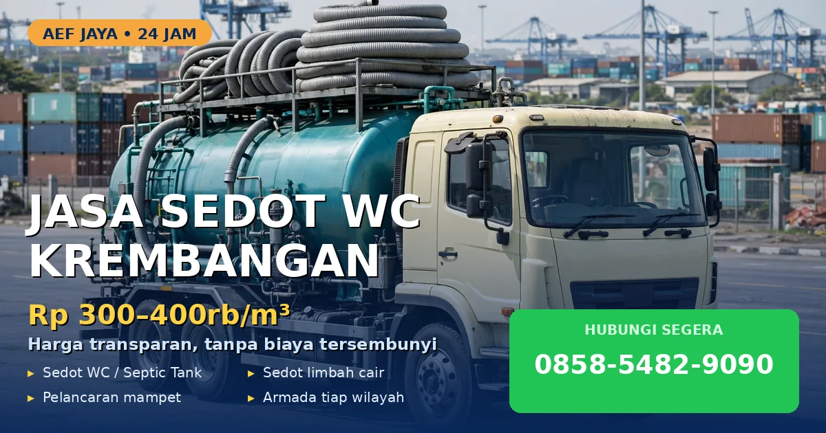 Truk tangki AEF Jaya di kawasan pelabuhan Krembangan Surabaya Utara, kabin krem dan tangki teal, harga Rp 300-400rb per m3